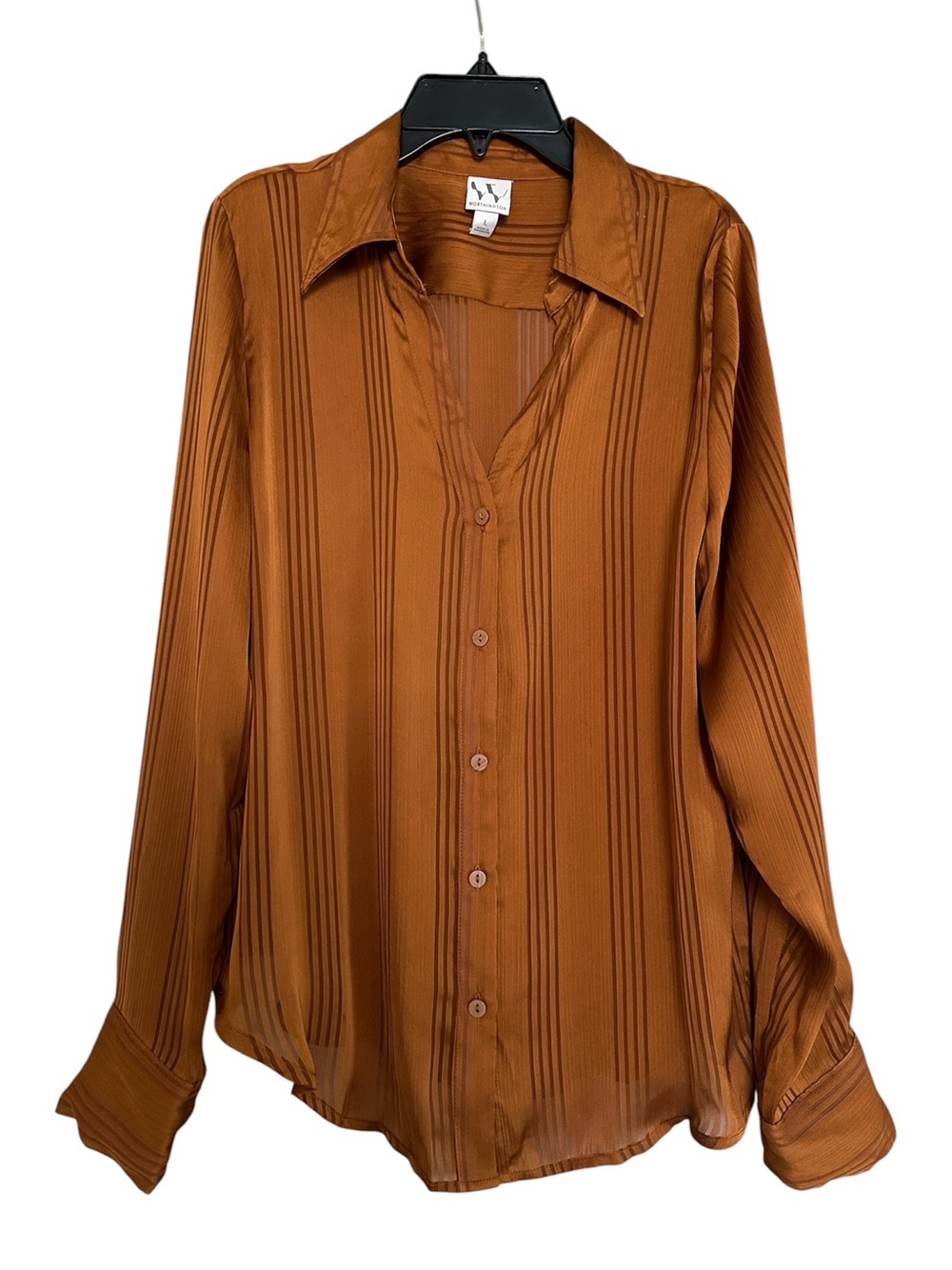 NWT Worthington Satin Stripe Button-Down Blouse - Copper